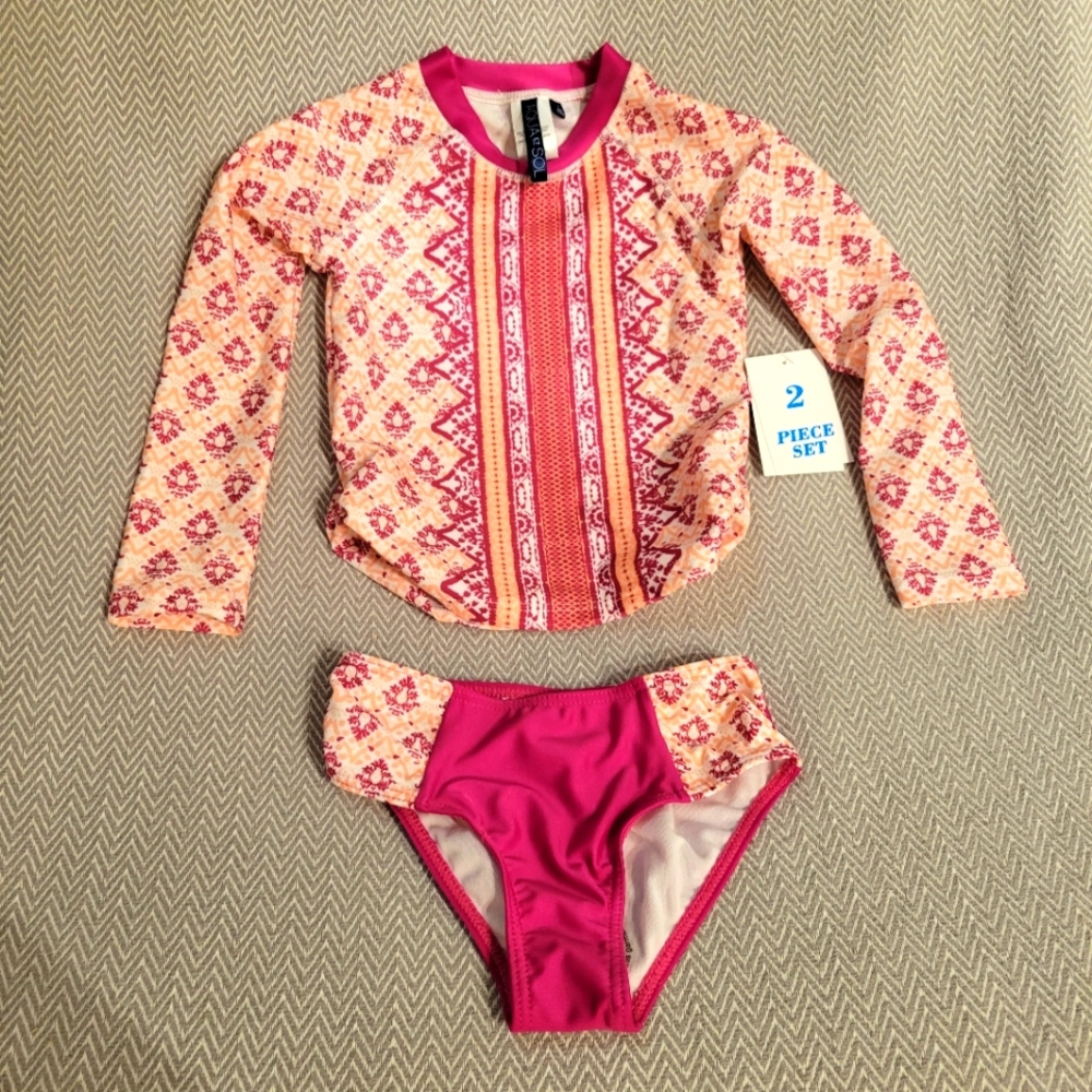 Aqua Et Sol Long Sleeve Rashguard 2 Piece Swimsuit UPF50